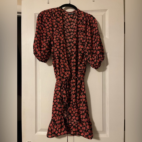 Nasty Gal Rose Floral Mini Wrap Dress Large - Picture 3 of 4